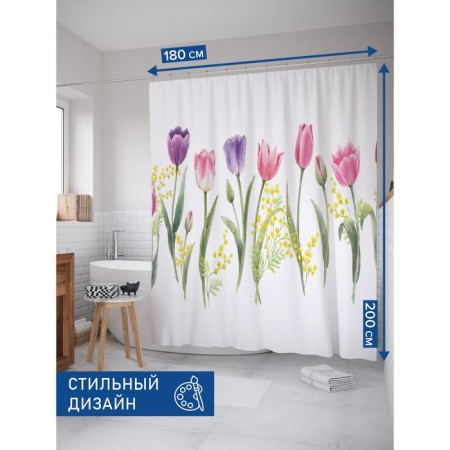 Photosteztor for the bathroom "Flowers Spring", Saten, size 180x200 cm-1