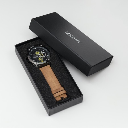Men's watches, D-4.7 cm, with chronograph, 3 atm, luminous, brown-3