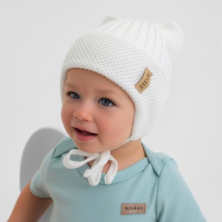 Baby hat with ears minku rr 46-48, milk color-2