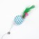 A teaser-piece with a wicker ball and colored feathers on a wooden handle, blue
