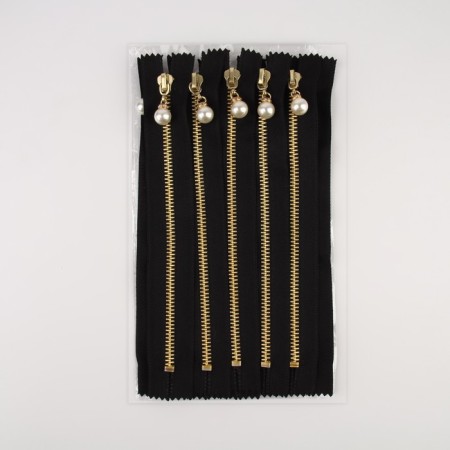 Metal zipper, No. 5, non -proceeding, automatic lock, 20 cm, black/gold color-2