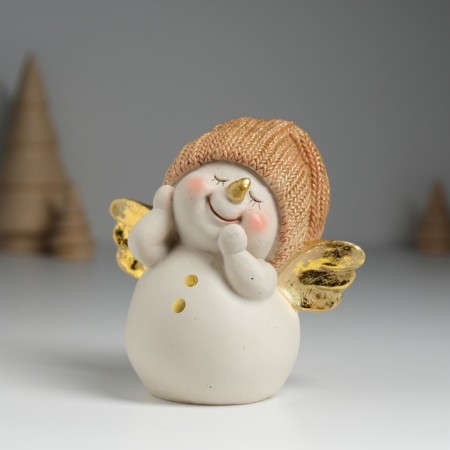 Polystone souvenir "Snowman in a golden knitted cap, with wings" 9x6x9 cm
