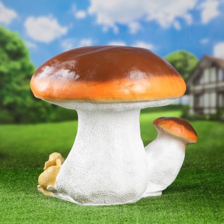 Garden figure "White Mushroom double with hare" 58x52cm-1