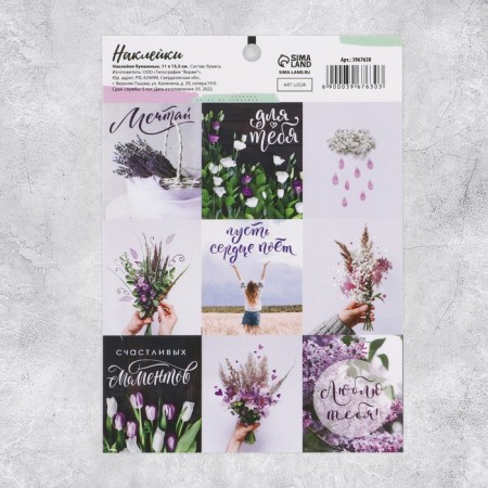 Stickers for gifts and flowers "Meadow flowers", 11 x 15.5 cm