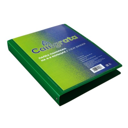 Folder on 4 rings A4, calligrata "panorama", 40 mm, 700 μm, facial pocket, green, mix-2