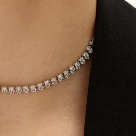 Necklace with rhinestones "ice" ovals, white color in silver, 30 cm-3