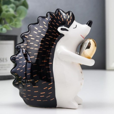 Souvenir Ceramics "Hedgehog with heart" White-black with gold 10.6x6x9.5 cm-2