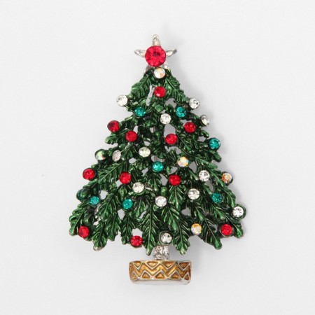 New Year! New Year's Brooch "Christmas tree" on a stand, color in silver-1