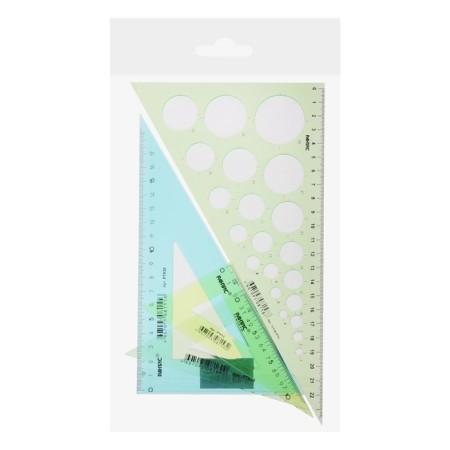 Set of triangles 4 pcs. Calligrata Katet 9/12/20/25 cm, with circles, transparent, color 1034523-5