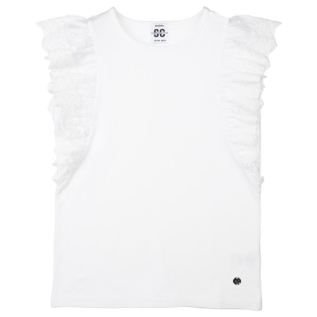 Knitted blouse with volumetric lace sleeves, height 134 cm-4