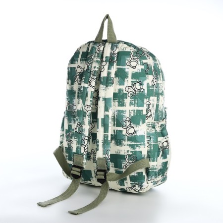 School backpack from textiles on a zipper, 3 pockets, green color-3