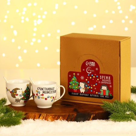 A set of ceramics "Hedgehog", a mug of 180 ml 2 pcs, a spoon 2 pcs, the color is white-1