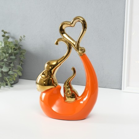 Souvenir ceramics "Elephants with heart. Abstraction" Orange with gold 7x18.5x25.5 cm-4