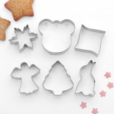 A set of forms for cutting the cookies of the share “angel, bear, Christmas tree, bunny”, 6 objects, silver color