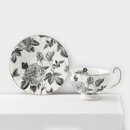 Service Porcelain Tea Black Rose, 12 items: 6 mugs 220 ml, 6 saucer d = 15 cm, white color-3