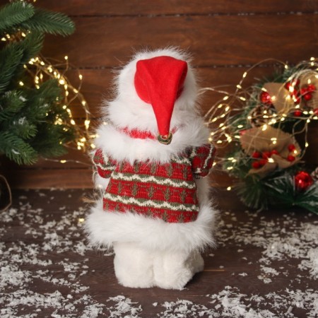 Santa Claus "in a fluffy suit, with a bag" moves, with backlight, 30x19 cm, red-2
