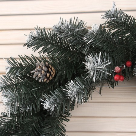 New Year's Wreath "Christmas snow -white with cones silver+berries" (55 cm)-1