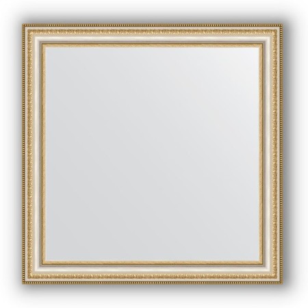 Mirror in the baguette frame - gold beads on silver 60 mm, 65 x 65 cm, evoForm