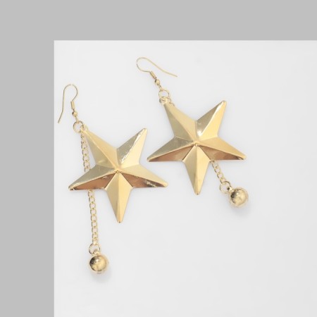 Earrings hanging "star" with chains, color gold, 8 cm-2