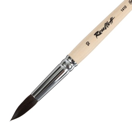 Squirrel brush round, rubloff series 1410 No. 10, a short handle is impregnated with varnish, white clip-1