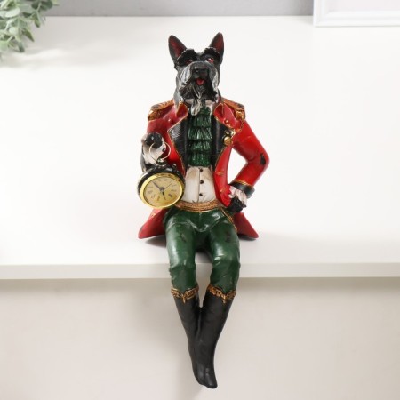 Polystone souvenir with the clock "Terrier in Red Camisole" sits 16.5x14.5x36.5 cm