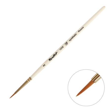 Synthetic brush, round, hard, shortened insert, rubloff series 1310 No. 2, short handle is saturated with varnish, yellow clip
