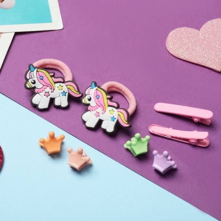 Hair set "Tiny" (2 elastic bands, 2 clamps, 4 crab) unicorn star, mix-2