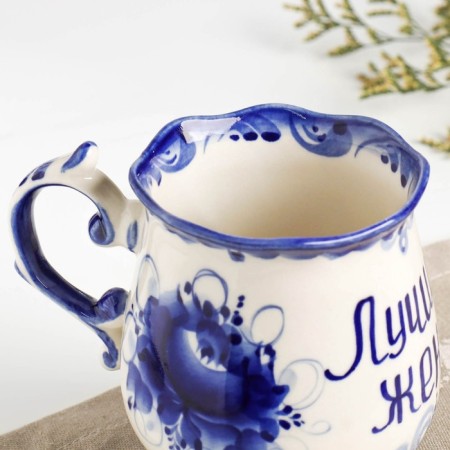 Mug "Morning. Best wife", gzhel, porcelain, 11x12 cm-2