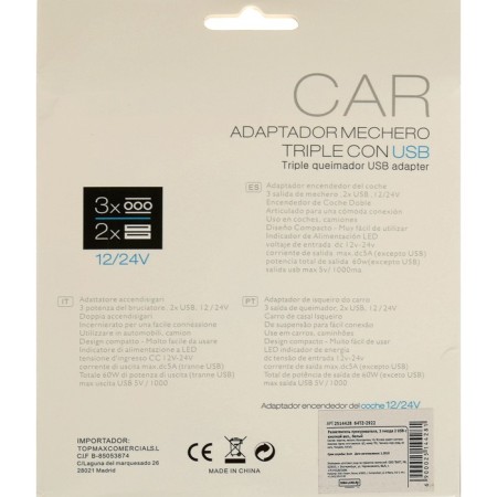 Smuster Rapper, 3 Nests, 2 USB 1 A, 60 W, 12/24 V, backlight, wire 70 cm-5