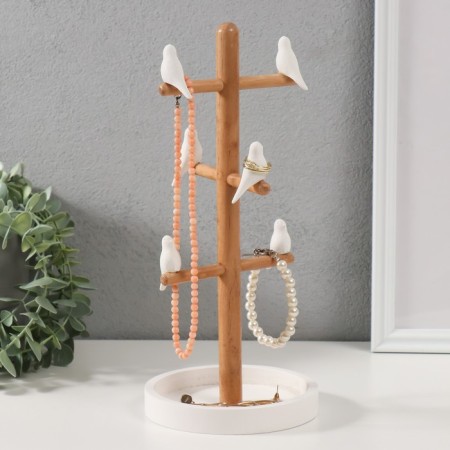Souvenir tree stand for jewelry "Birds on a tree" White 13x13x29.5 cm