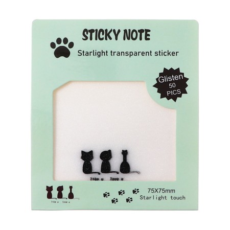 Block with a sticky edge of 75mm x 75mm 50l plastic transparent with cat sparkles