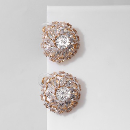Earrings with rhinestones "Flash" Flower, white color in gold-1