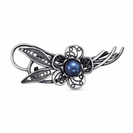 Brooch "Pearl flower", echoing with oxidation, Blue color