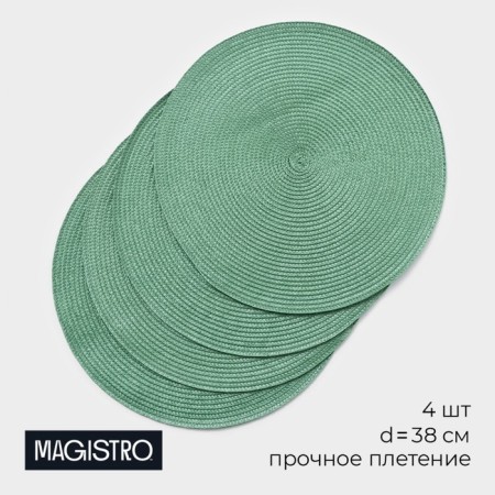 Set of serving napkins on the table "loft", 4 pcs, d = 38 cm, green color