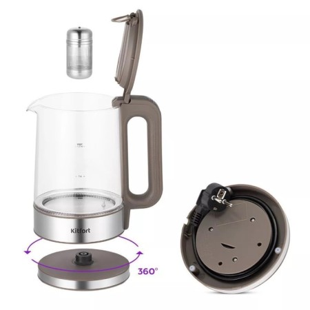 Electric ketter KitFort KT-6664, glass, 1.7 l, 2200 watts, gray-6