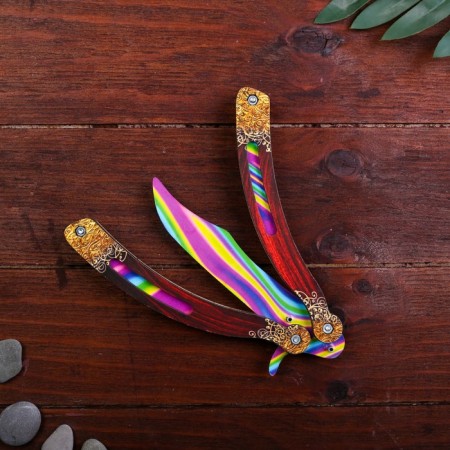 Wooden souvenir "Butterfly knife" Rainbow lines-1