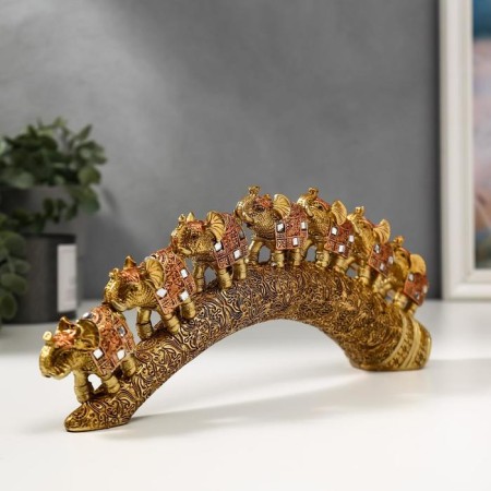 Polystone souvenir "Seven bronze elephants with a blanket from the Arab carpet on the horn" 11.5x31x5 cm-1