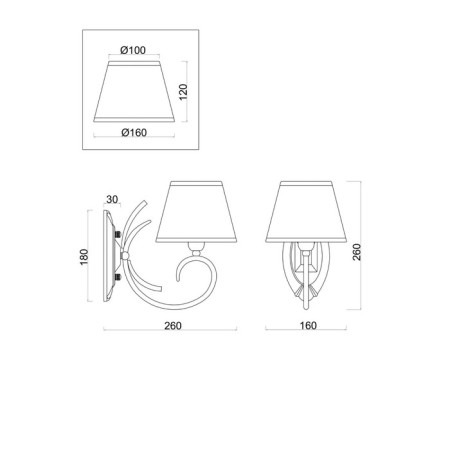 Wall lamp 40W, 1HE14, 26x16 cm, matte gold-1