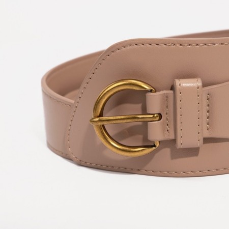Women's belt, width 7.5 cm, metal buckle, beige color-4