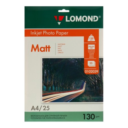 Photo paper for jet print A4, 25 sheets Lomond, 130 g/m2, bilateral, matte