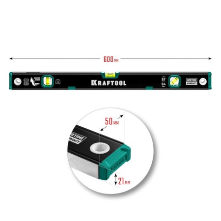 Magnetic level Kraftool 34785-60, reinforced profile, with a mirror eye, 600 mm-6