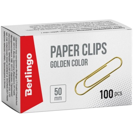 Office paper clips 50mm, golden 100 pieces of Berlingo, in cardboard packaging-4