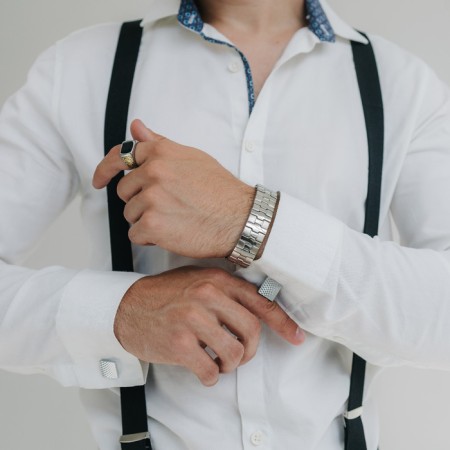Male "steel" squares bracelet, silver color-1