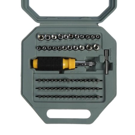 A screwdriver with a set of bit and tundra heads, reversing, in a case, 69 objects-1