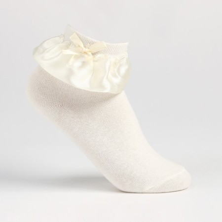 Children's socks with a satin bow, sandy color, size 18-20