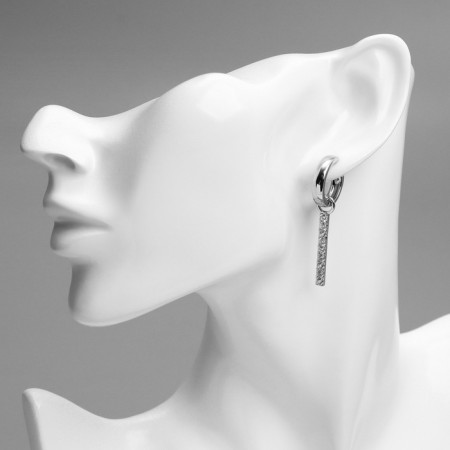Earrings with Xuping rhinestones with a suspension, white color in silver-2