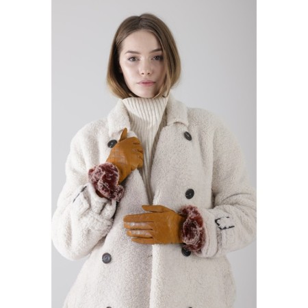 Female gloves, size 7.5, with insulation, beige color-3
