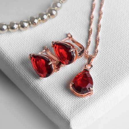 Set 2 objects: earrings, pendant "Edel" drop -driving, red color in gold, 45 cm-3