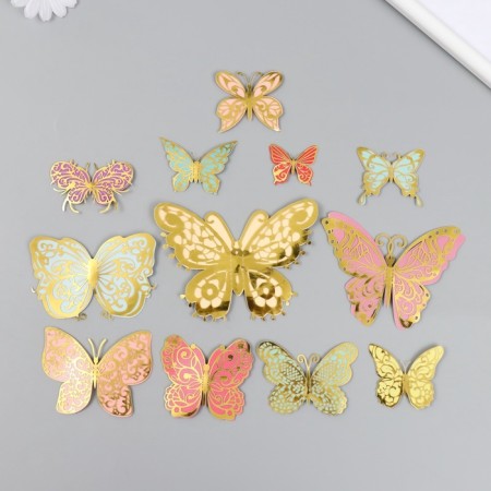 Butterflies cardboard double wings "openwork. Delicate colors" set 12 pcs h = 4-10 cm on magnet-2
