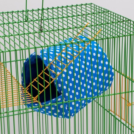 House "Nora" for rodents 20*14*12 cm, calico, fleece, foam rubber, blue-4